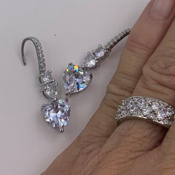 Ring, solid sterling 925, sz 6 and 7, pave gems, gold accents, cigar band - Picture 10 of 14